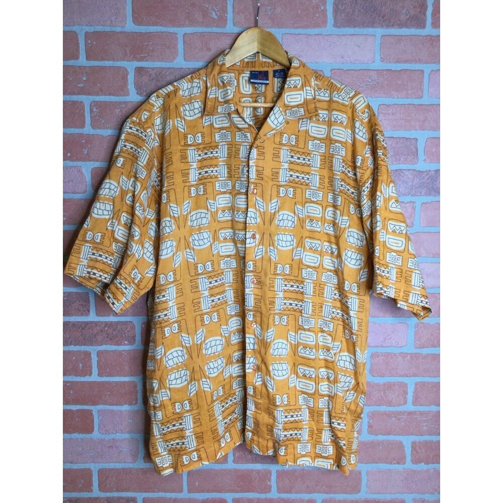 Vintage Jordan Craig Mens Linen Button Up Shirt Short Sleeve Size L